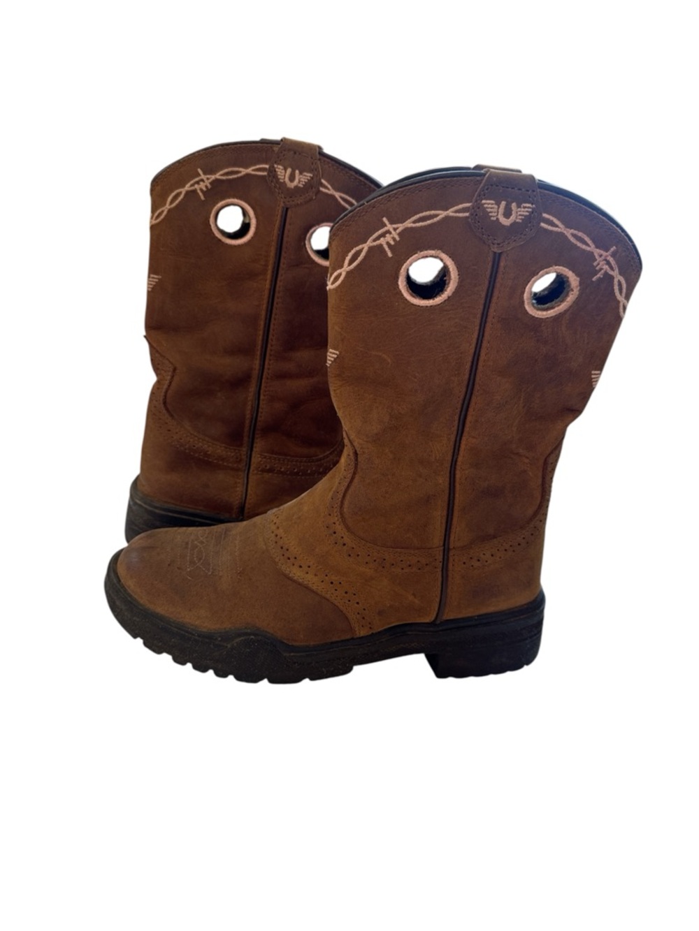 TuffRider Youth Yosemite Barbed Wire Embroidered Round Toe Western Boots Size 4